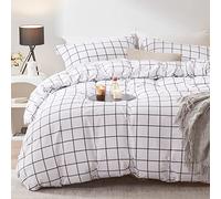 Sonive Set copripiumino king size 230 x 220 cm/50 x 80 cm, 2 pezzi, in microfibra, OEKO-Tex Standard 100, 1 copripiumino e 2 federe, grigio a griglia bianca