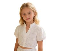 Sonnena Camicetta Bambina Dirndl Bianco Dirndlbluse Puffärmel Weiß V-Ausschnitt 128 Dirndl Bluse Mädchen Trachtenbluse Kinder Bluse Kinder Oktoberfest Kurz Trachtenkleidung Tracht T-Shirt