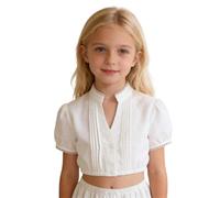Sonnena Camicetta Bambina Dirndl Bianco Dirndlbluse Puffärmel Weiß V-Ausschnitt 128 Dirndl Bluse Mädchen Trachtenbluse Kinder Bluse Kinder Oktoberfest Kurz Trachtenkleidung Tracht T-Shirt