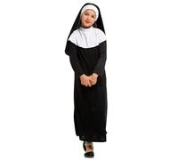 Sonnena Costume da suora da ragazza, a maniche lunghe, con cappuccio, a forma di collo alto, linea A, lunghezza al ginocchio, per Halloween, per cosplay