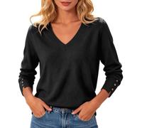 Sonnena Maglione da Donna Slim Fit Scollo a V con Bottoni ai Polsini Maniche Lunghe Caldo Elegante Casual Leggero Basic Pullover Autunno Invernale