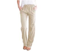 Sonnena Pantaloni Lino Donna Larghi Estivi Culotte Eleganti Pants Baggy Cotone Casual Pantalone Comodo Leggeri Pantaloni Morbidi Cordone mit Tasche Jogging Yoga Hose