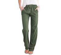 Sonnena Pantaloni Lino Donna Larghi Estivi Culotte Eleganti Pants Baggy Cotone Casual Pantalone Comodo Leggeri Pantaloni Morbidi Cordone mit Tasche Jogging Yoga Hose