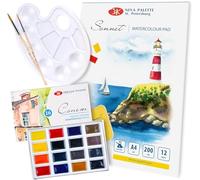 Sonnet Acquerelli Essential set, 16 colori blocco tavolozza pennelli | Kit acquerello 16 colori con blocco carta, tavolozza e pennelli, per principianti e schizzi, Nevskaya Palitra