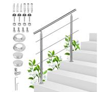 Sonnewelt Corrimano in acciaio inox, ringhiera per scale, 100 cm, con 3 barre trasversali, per interni ed esterni, ringhiera d'ingresso di alta qualità per balcone, scale e parapetti