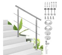 Sonnewelt Corrimano in acciaio inox, ringhiera per scale, 120 cm, con 2 barre trasversali, per interni ed esterni, ringhiera d'ingresso di alta qualità per balcone, scale e parapetti