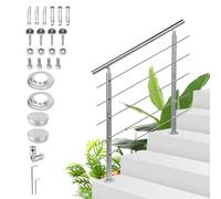 Sonnewelt Corrimano in acciaio inox, ringhiera per scale, 160 cm, con 5 barre trasversali, per interni ed esterni, ringhiera d'ingresso di alta qualità per balcone, scale e parapetti