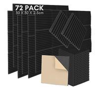 Sonnewelt Schiuma acustica autoadesiva, 72 pezzi, 2,5 x 30 x 30 cm, 3D, ad alta densità, assorbitore acustico da parete, per studio, studio, registrazione, ufficio, nero, cuneo