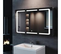 SONNI Armadietto a specchio da bagno con illuminazione, 3 colori di luce regolabili, 3 ante con interruttore touch, 105 x 65 cm, in acciaio inox, con presa di corrente
