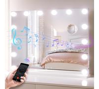 SONNI Hollywood Specchio con illuminazione 80 x 60 cm, specchio da trucco con Bluetooth e porta di ricarica USB, 14 lampadine a LED, grande specchio cosmetico con 3 temperature di colore e lente
