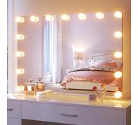 SONNI Hollywood Specchio da trucco, 100 x 70 cm, grande specchio LED con | Specchio HD a 15 LED con touch, memoria, 3 colori di luce e dimmerabile. Montaggio a parete/piedistallo (a prova di