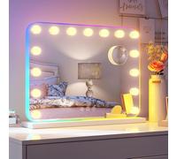 SONNI Hollywood - Specchio da trucco con luce RGB bianco, 58 x 45 cm, 15 | 3 colori di luce, dimmerabile, funzione di memoria e ingrandimento 10x. Ideale per l'arredamento della stanza e idea regalo