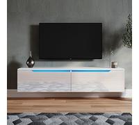 SONNI Mobile TV Bianco Alto Lucido Senza Maniglia Design Mobile Basso Soggiorno con Illuminazione a Led Mobile Porta TV (140x35x30cm) per Soggiorno o Salotto