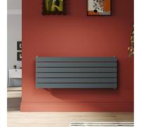 SONNI Radiatore di design, 1200 x 465 mm, colore antracite, 734 Watt, corpo delicato a strato singolo, piatto, orizzontale, per bagno, collegamento laterale