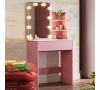 SONNI Toeletta Trucco Rosa con Specchio LED 70x140cm per Bambina | Specchio Trucco Con Luci LED 3 Colori Regolabili, Cassetti Portaoggetti, Design Salvaspazio, Per Bambina
