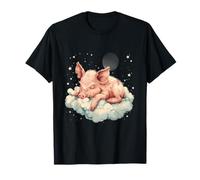 Sonno Maiale Carino Maiale Nuvola Che Dorme Luna sonnecchiando Amante Maglietta