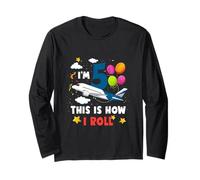 Sono 5 This 's How I Roll Airplane Pilot 5th Birthday Boys Maglia a Manica