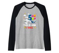 Sono 5 This 's How I Roll Airplane Pilot 5th Birthday Boys Maglia con Maniche Raglan