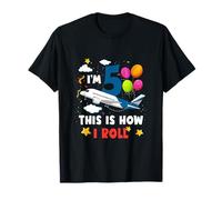 Sono 5 This 's How I Roll Airplane Pilot 5th Birthday Boys Maglietta