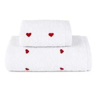 Sono a casa Set 2 Pezzi Asciugamani Bagno Cuoricini, Cotone, Viso e Ospite | Cuoricini Ricamati, Coppia Spugna Extra Morbida e Assorbente Asciugamano Viso 50x100 cm + Asciugamano Ospite 40x50 cm