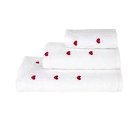 Sono a casa, Set 3 Asciugamani Cuoricini Ricamati, Cotone, Telo Viso Ospite | 100% Cotone Extra Morbido e Assorbente Telo Bagno 70x140 cm + Asciugamano Viso 50x100 cm + Asciugamano Ospite 40x50 cm