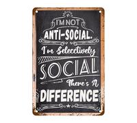 Sono antisociale, sono selettivamente sociale, c'è una differenza, cartello in metallo con citazioni sarcastiche per casa, ufficio, caverna, garage, bar, pub, caffetteria, negozio, decorazione da par