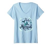Sono Davvero Una Sirena: Stravagante Fantasia oceanica Maglietta con Collo a V, Donna, Celeste, S