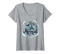 Sono Davvero Una Sirena: Stravagante Fantasia oceanica Maglietta con Collo a V, Donna, Grigio Melange, M