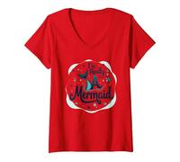 Sono Davvero Una Sirena: Stravagante Fantasia oceanica Maglietta con Collo a V, Donna, Rosso, XL