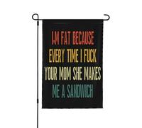 Sono grasso perché ogni volta che tua mamma mi ingrassa, bandiera da giardino di dimensioni doppie, cartello da giardino verticale da 12x18 pollici, decorazione per la casa all'aperto