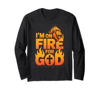 Sono in Fiamme per Dio Lion Cross Flame Maglia a Manica