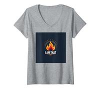 Sono Quello Che Sono: Potenziare la Fiamma dell'autoaffermazione Maglietta con Collo a V, Donna, Grigio Melange, XXL