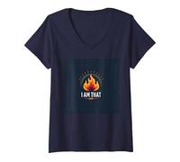 Sono Quello Che Sono: Potenziare la Fiamma dell'autoaffermazione Maglietta con Collo a V, Donna, Navy, XXL