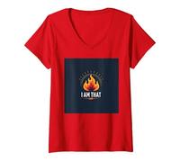 Sono Quello Che Sono: Potenziare la Fiamma dell'autoaffermazione Maglietta con Collo a V, Donna, Rosso, XXL