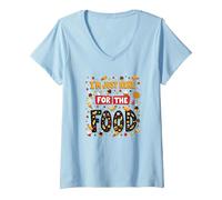 Sono Qui Solo per la Citazione Divertente di Food Foodie Maglietta con Collo a V, Donna, Celeste, S