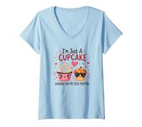 Sono Solo Un Cupcake Che Cerca Il Mio Stud Muffin Sweet Love Maglietta con Collo a V, Donna, Celeste, S