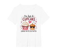 Sono Solo Un Cupcake Che Cerca Il Mio Stud Muffin Sweet Love Maglietta, Donna Plus-Size, Bianco, 1X
