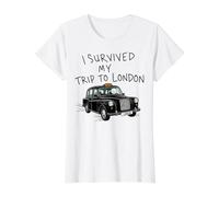 Sono Sopravvissuto al Mio Viaggio a Londra British Hackney Carriage Maglietta con Stampa Grafica Economica, Donna, Bianco, L
