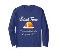 Sono su River Time - Thousand Islands Clayton NY St. Lawrence Maglia a Manica, Unisex per Adulti, Navy, XL