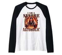Sono un alcolista severo, meme divertente, Evil Skeleton Joke Maglia con Maniche Raglan