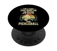 Sono un papà che corre su Gesù e Pickleball Retro Christian PopSockets PopGrip Adesivo