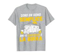 Sono Un Uomo Semplice Amo Il Campeggio e la Birra Camper Maglietta, Uomo, Grigio Melange, L