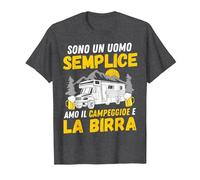 Sono Un Uomo Semplice Amo Il Campeggio e la Birra Camper Maglietta, Uomo, Grigio Scuro, L