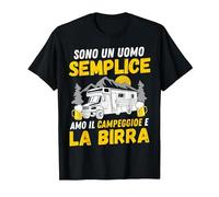 Sono Un Uomo Semplice Amo Il Campeggio e la Birra Camper Maglietta, Uomo, Nero, XXL