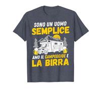 Sono Un Uomo Semplice Amo Il Campeggio e la Birra Camper Maglietta, Uomo, Pervinca, L
