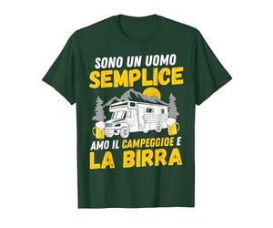 Sono Un Uomo Semplice Amo Il Campeggio e la Birra Camper Maglietta, Uomo, Verde Foresta, XXL