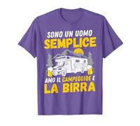 Sono Un Uomo Semplice Amo Il Campeggio e la Birra Camper Maglietta, Uomo, Viola mélange, XXL