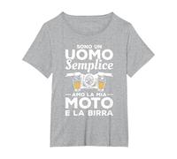 Sono Un Uomo Semplice Amo La Mia Moto E La Birra Maglietta, Donna Plus-Size, Grigio Melange, 4X
