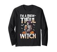Sono Una Bella Strega Halloween Coffee Skeleton Maglia a Manica
