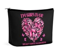 Sono una sopravvissuta al cancro al seno - Borsa per il trucco con nastro rosa per donna, trousse da viaggio, borse per articoli da toilette, borse per riporre oggetti in bagno